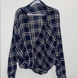 SHEIN Drop Shoulder Button Front Plaid Blouse